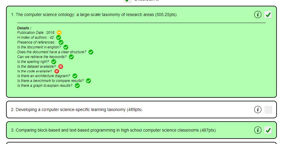 Exemple de score global obtenu