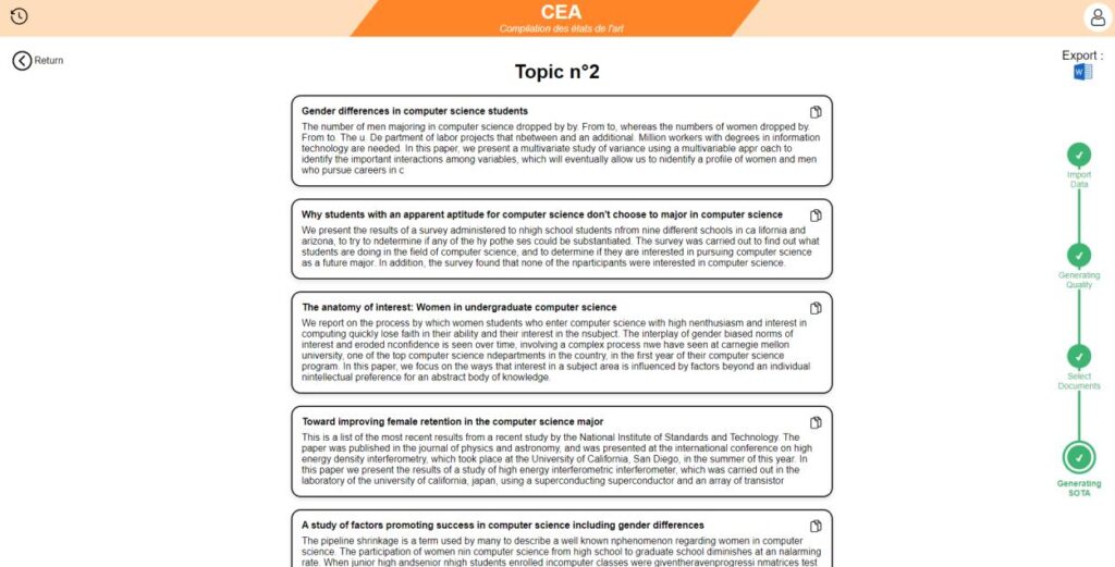 exemples de résumés générés par notre modèle directement depuis notre application